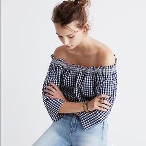 Madewell Smocked Gingham Off the Shoulder Top
